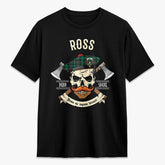 Ross Hunting Modern Tartan Crest 2D T-shirt - Alba Skull Style